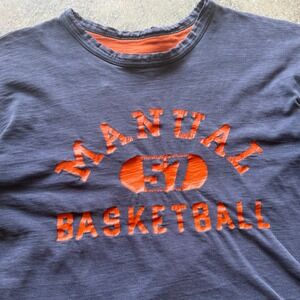 Vintage 60s Champion Running Man Two-Face T-Shirt Manual Basketball Navy Blue M